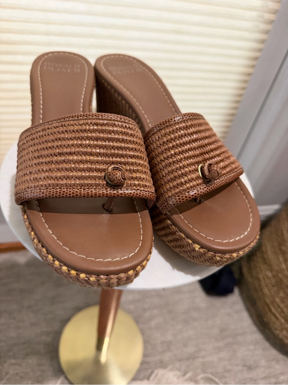 Donald J. Pliner Brown Woven Slide Mules with Knotted Accent